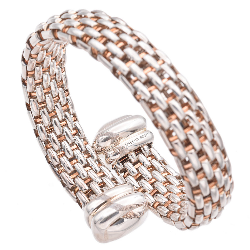 Fope Italy 925 Sterling Silver, Rose Gold Rope Bangle Bracelet