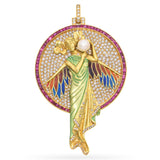 Chilleri 18k Gold Art Nouveau Flying Nymph Enamel and Gemstone Pendant