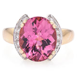 Estate 14K Yellow Gold 6.59Ct Pink Tourmaline & Diamonds Oval Cocktail Ring