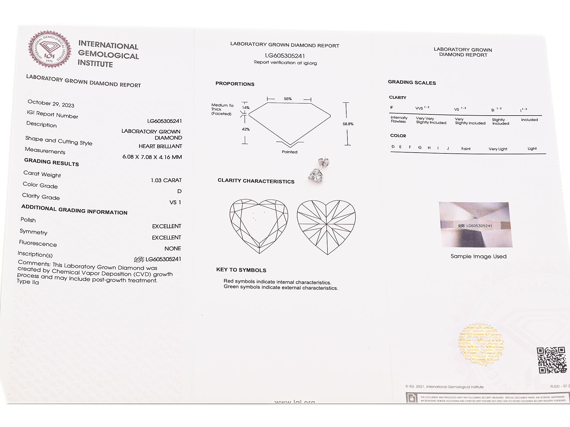 IGI Certified 2.07 TCW Heart Cut Lab Diamond 14K White Gold Stud Earrings D VS1