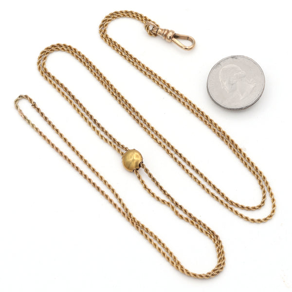Antique Yellow Gold Filled Pearl Slide Pocket Watch Chain Necklace, 41 Inches