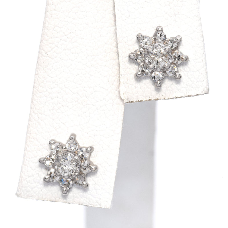 14K White Gold Diamond Halo Stud Earrings