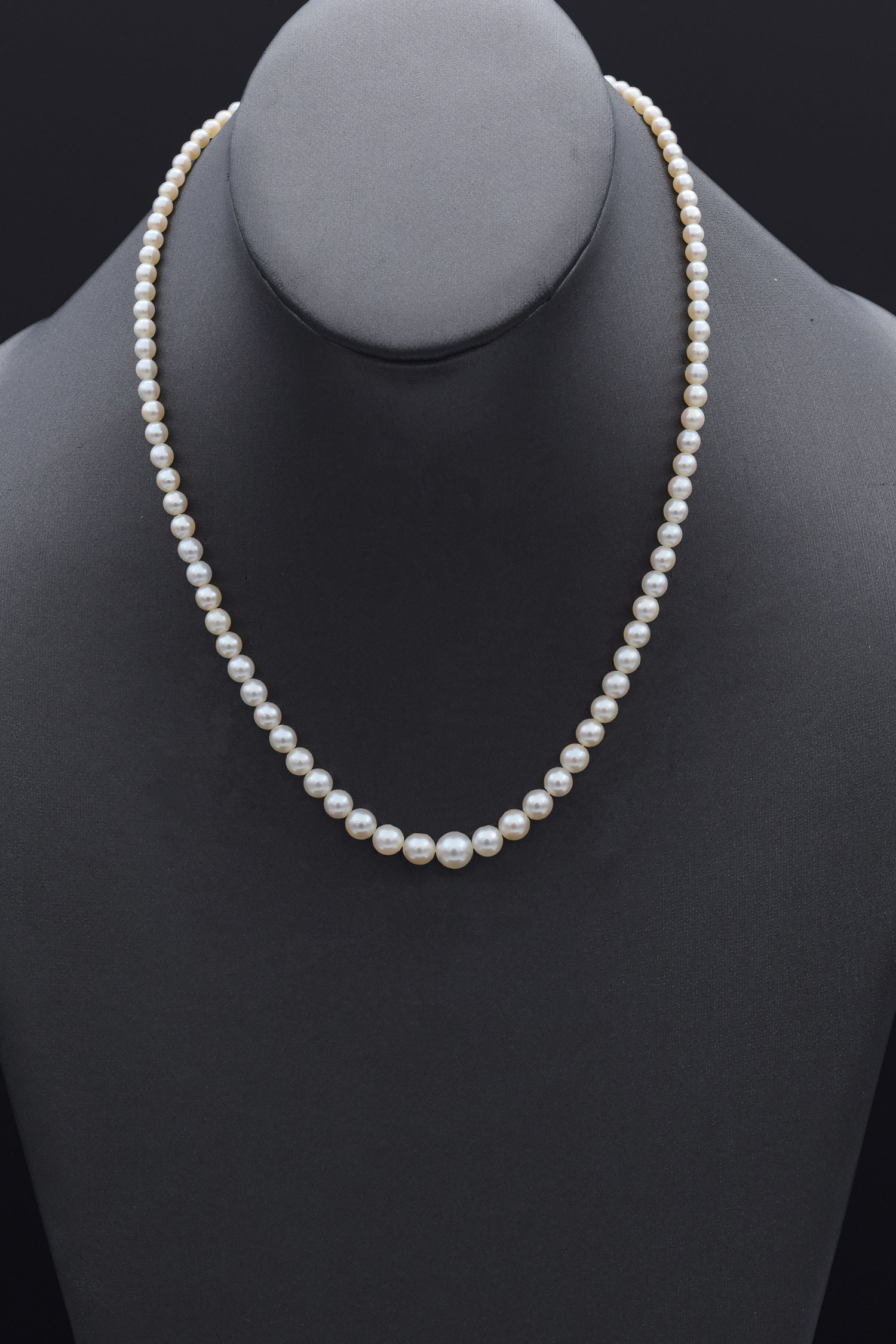 Vintage Graduated Pearl Sterling Silver Beaded Strand Necklace