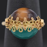 Vintage French 18K Yellow Gold Chrysoprase Tiger's Eye Ball Interchangeable Ring