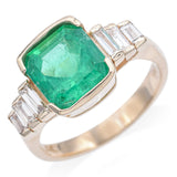 Estate 14K Yellow Gold Square 2.79Ct Emerald & 0.50TCW Diamond Ring Size 6