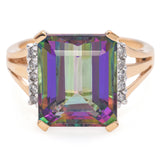 14K Yellow Gold 7.24 Ct. Mystic Topaz and Diamond Triple Split Shank Ring