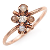 Antique Rose Gold Diamond and Pearl Band Ring