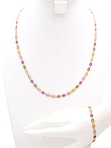 10K Yellow Gold Multi-Gemstone Oval Link Necklace and Bracelet Set