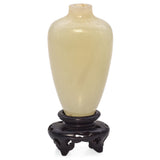 Antique Floral Carved Mutton Fat Jade Vase on Wood Stand