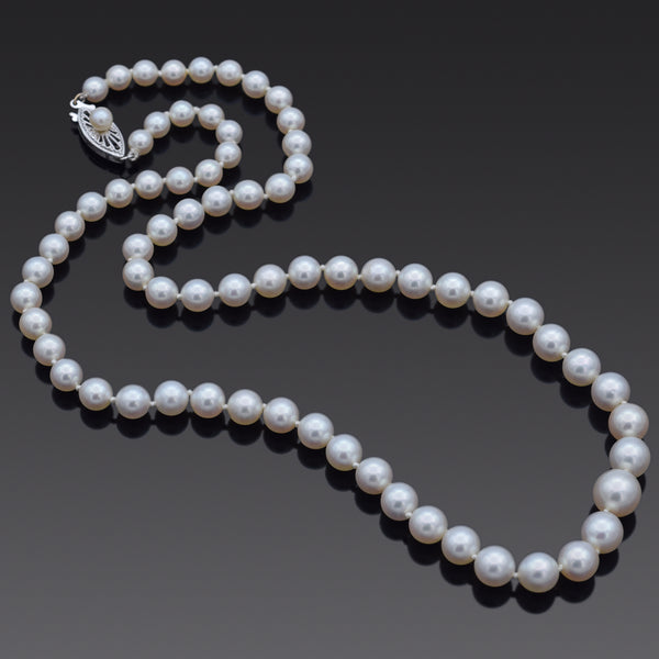 Vintage 14K White Gold Pearl Beaded Strand Necklace 19 Inches