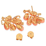 Vintage 14K Yellow Gold Salmon Coral and Diamond Earrings