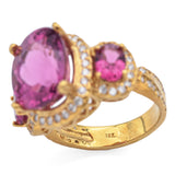 Estate 18K Yellow Gold 6.00 TCW Rubellite & 0.70 TCW Diamond Cocktail Ring