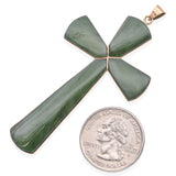 Vintage 14K Yellow Gold Green Jade Cross Pendant