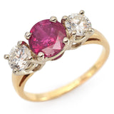 Vintage 14K Yellow & White Gold 1.05 Ct Ruby, 0.72 TCW Diamond Three-Stone Ring