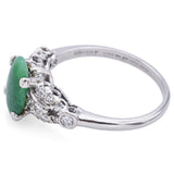 Vintage Granat Platinum 1.35 Ct Green Jade & Diamond Band Ring Size 5