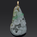 Vintage 14K Yellow Gold Green Jade Carved Foo Dog Pendant