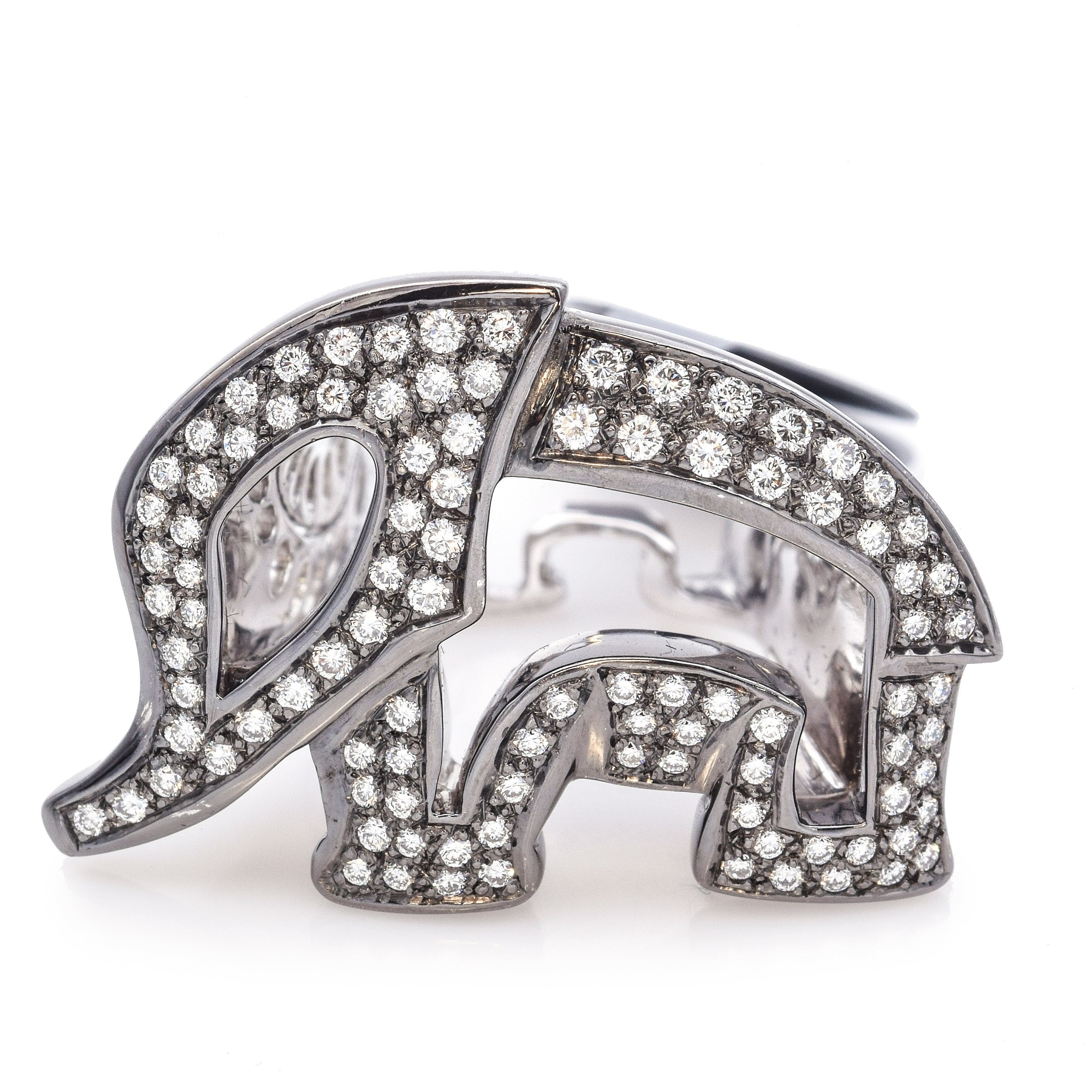 Acacia 18K White Gold 3.98 TCW Diamond Elephant Ring Size 7 with Box, Pouch