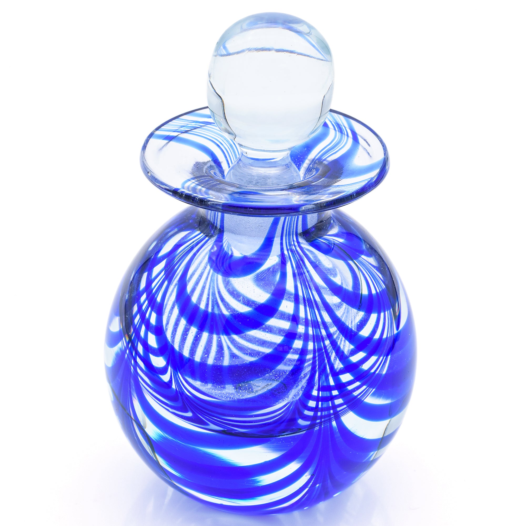 Vintage MMA Blue Swirl Art Glass Perfume Bottle Decanter with Stopper