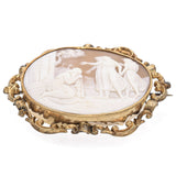 Antique Yellow Gold Cameo 3 Graces Admonishment Wife Watching Husband Brooch