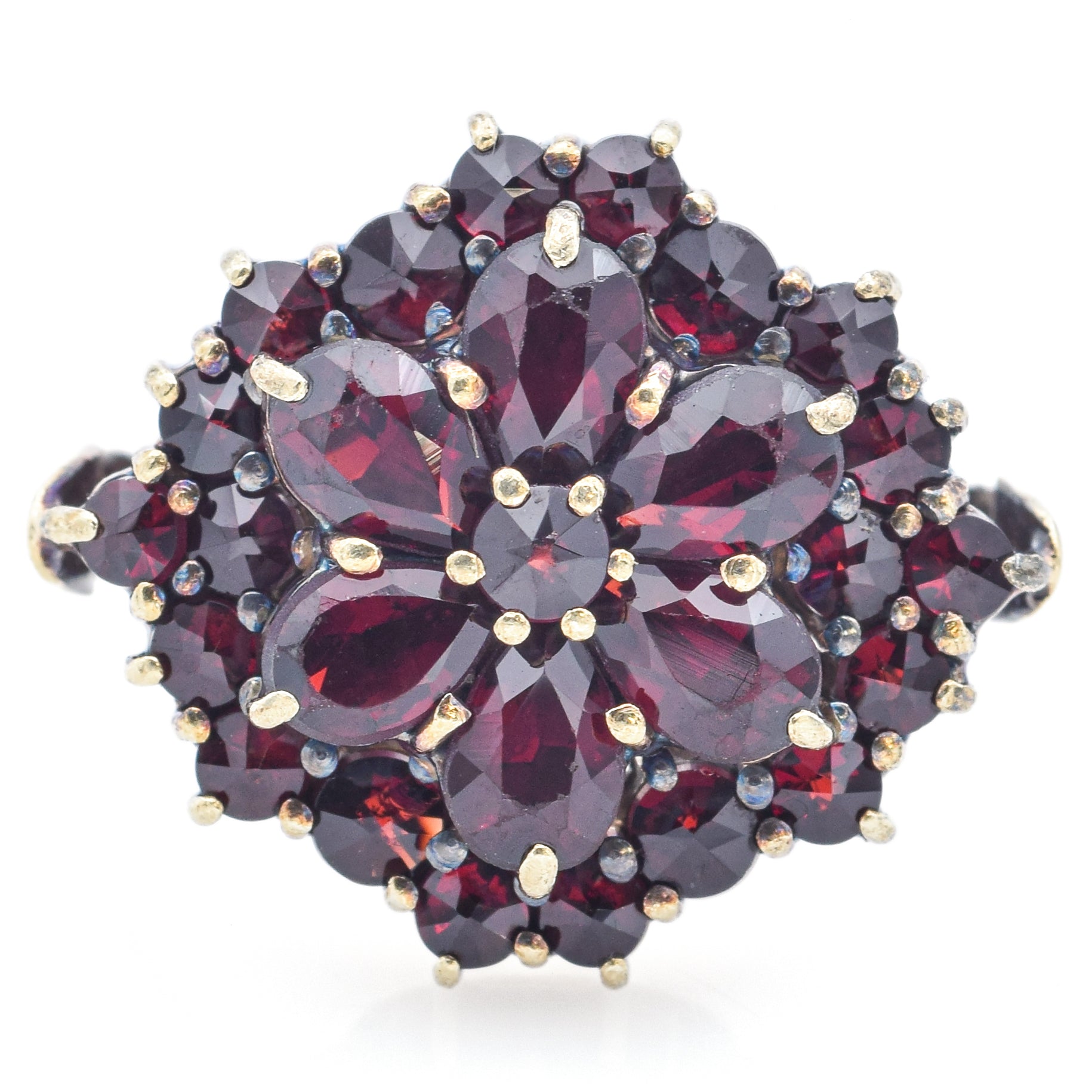 Antique Garnet 14K Yellow Gold Cluster Ring Size 3.5