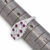 Antique 18K White Gold Red Spinel & 0.26 TCW Old Euro Cut Diamonds Ring Size 8.5