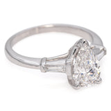 Platinum Certified 1 Ct. Lab Pear Diamond with Natural Baguette Engagement Ring