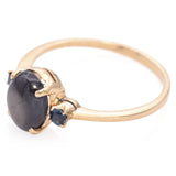 10K Yellow Gold Black Star Sapphire Cabochon and Accent Round Sapphire Ring