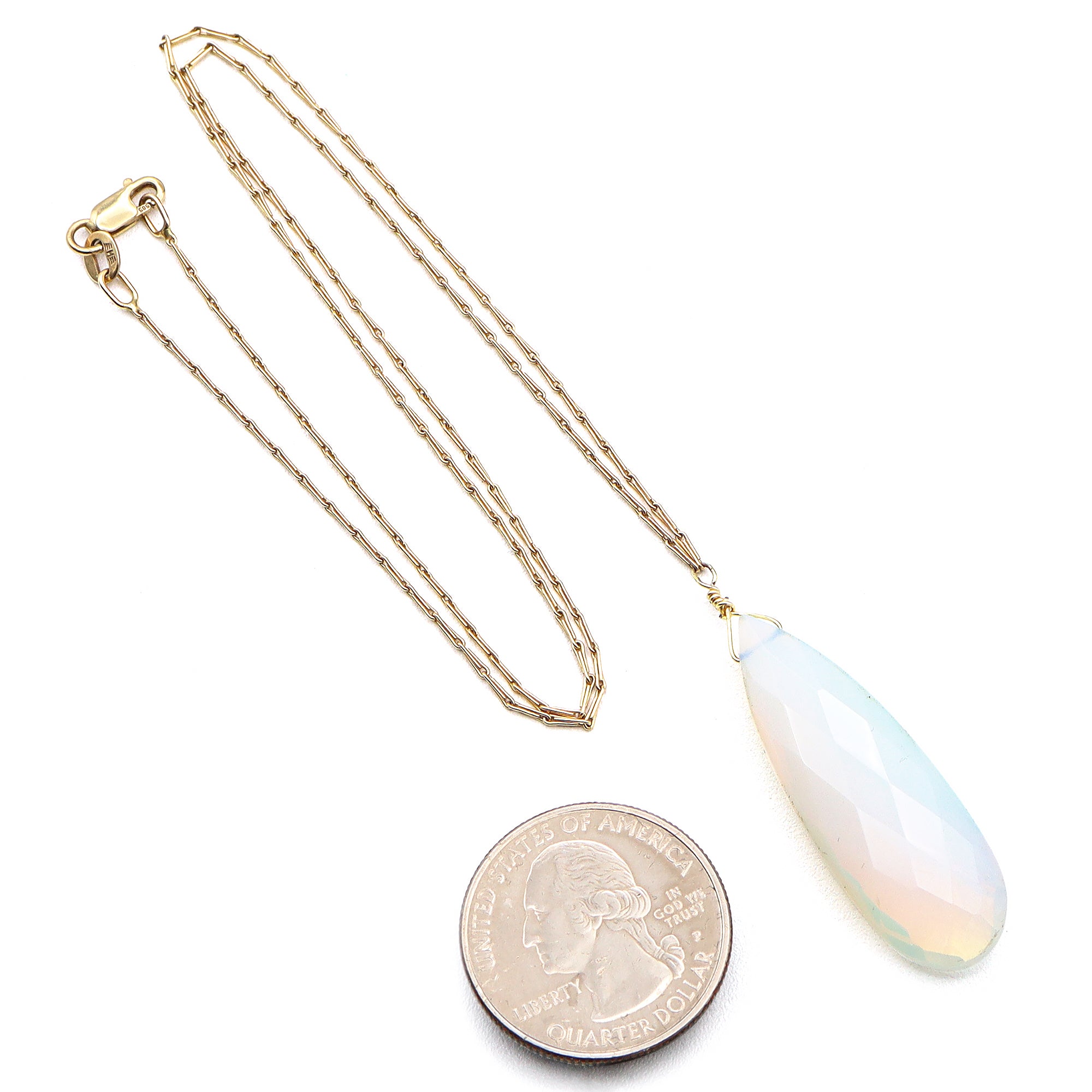 14K Yellow Gold Opalite Pendant Necklace, 7g, 18 Inches