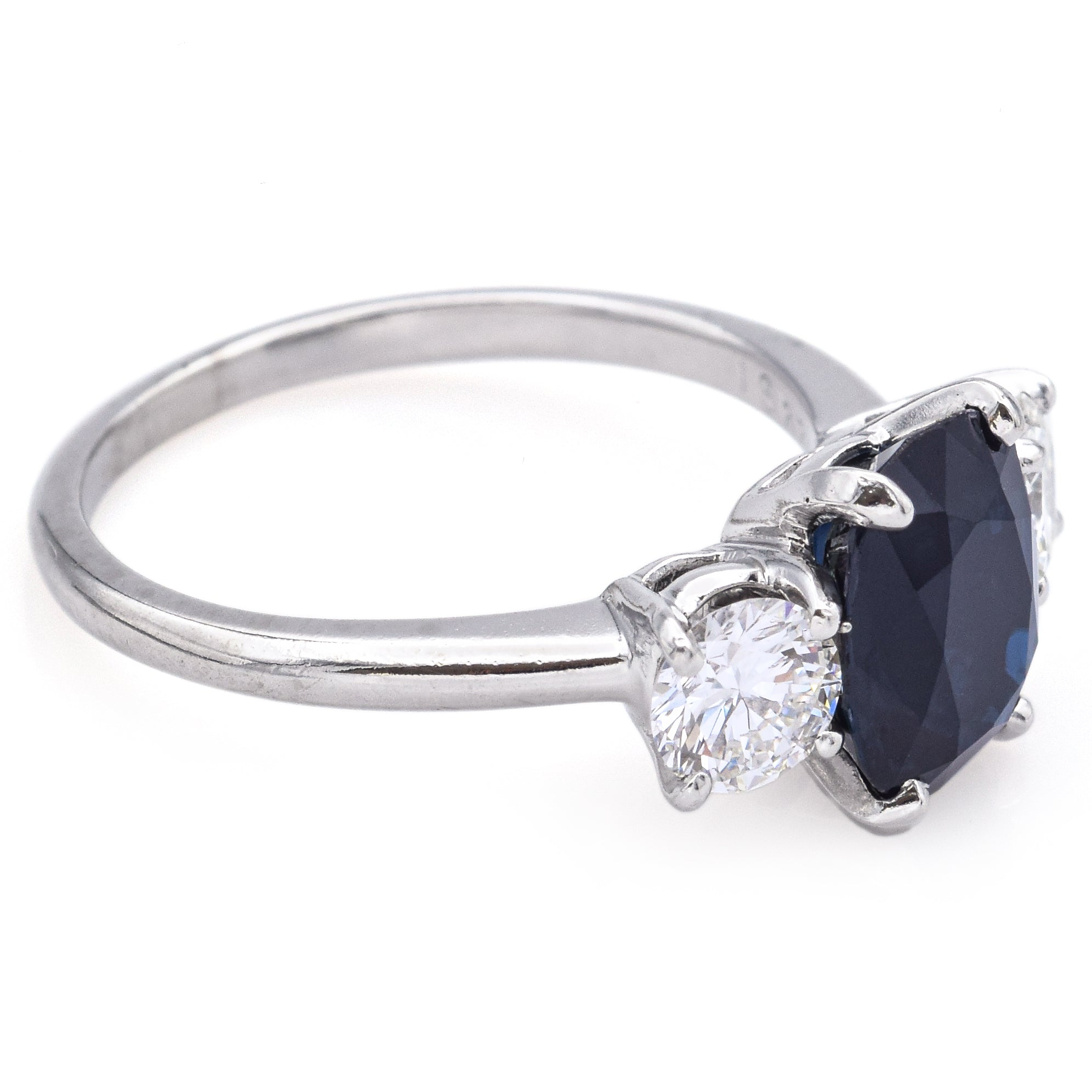 Vintage Platinum 2.71ct Sapphire & 0.96tcw Diamond Three-Stone Ring Size7.25