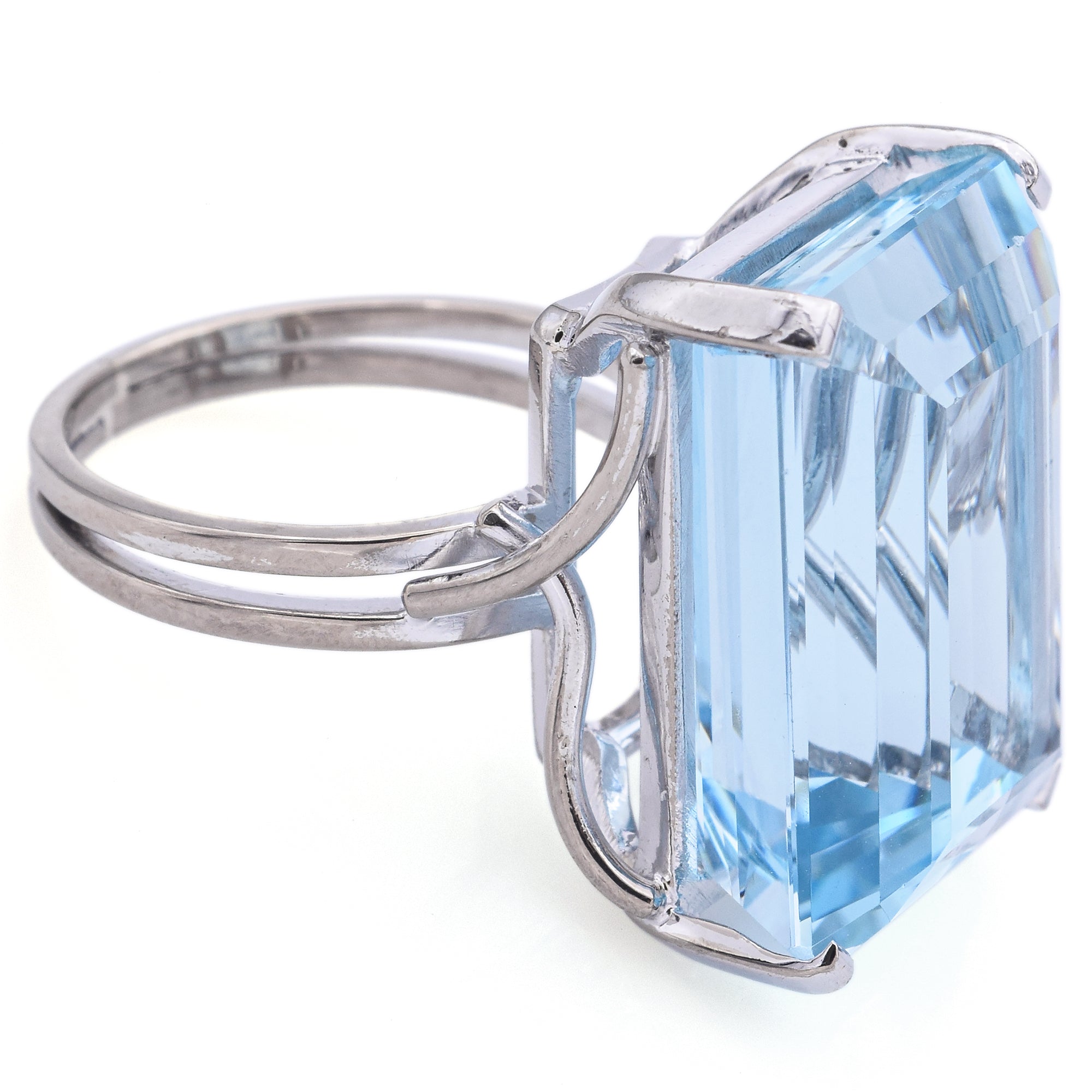 Estate 13K White Gold & Palladium Alloy 22.61Ct Aquamarine Cocktail Ring Size 6