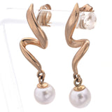 Estate 14K Yellow Gold Pearl Swirl Dangle Earrings