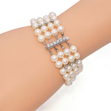 Vintage White Gold 4 Row Pearl and Diamond Bracelet