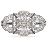 Vintage Art Deco Platinum 5 TCW Diamond and Sapphire Brooch