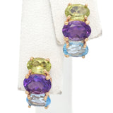 14K Yellow Gold Peridot, Amethyst, Topaz Stud Earrings