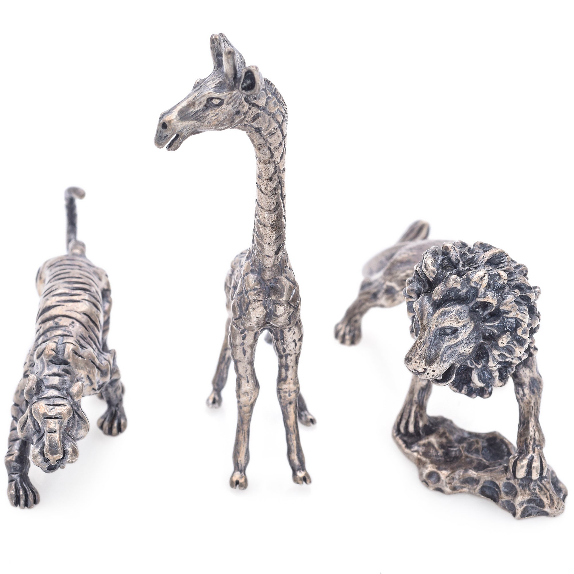 Vintage Cartier Sterling Silver Giraffe, Lion and Panther Miniature Figurines