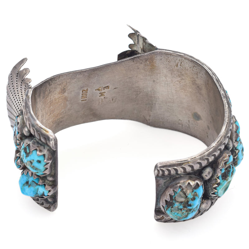 Vintage EMY Signed Zuni Turquoise Sterling Silver Watch Cuff Bracelet