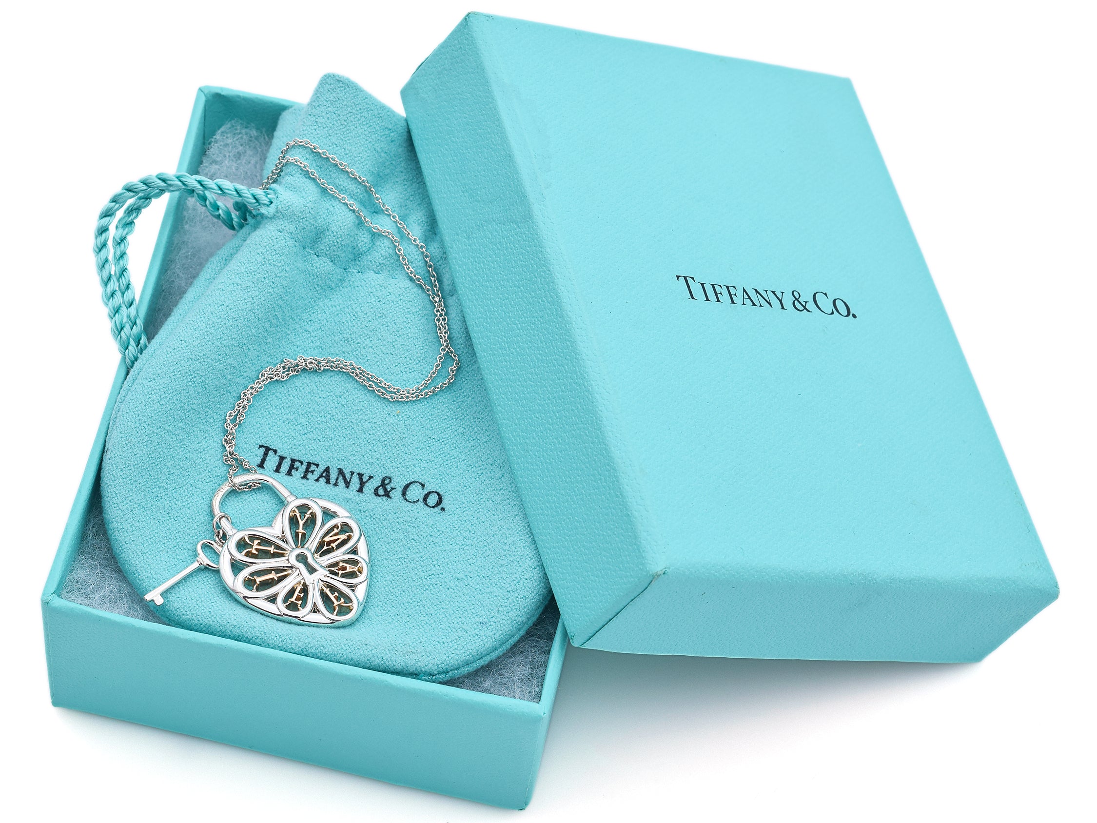 Tiffany & Co. Sterling Silver & 18K Yellow Gold Heart & Key Pendant Necklace