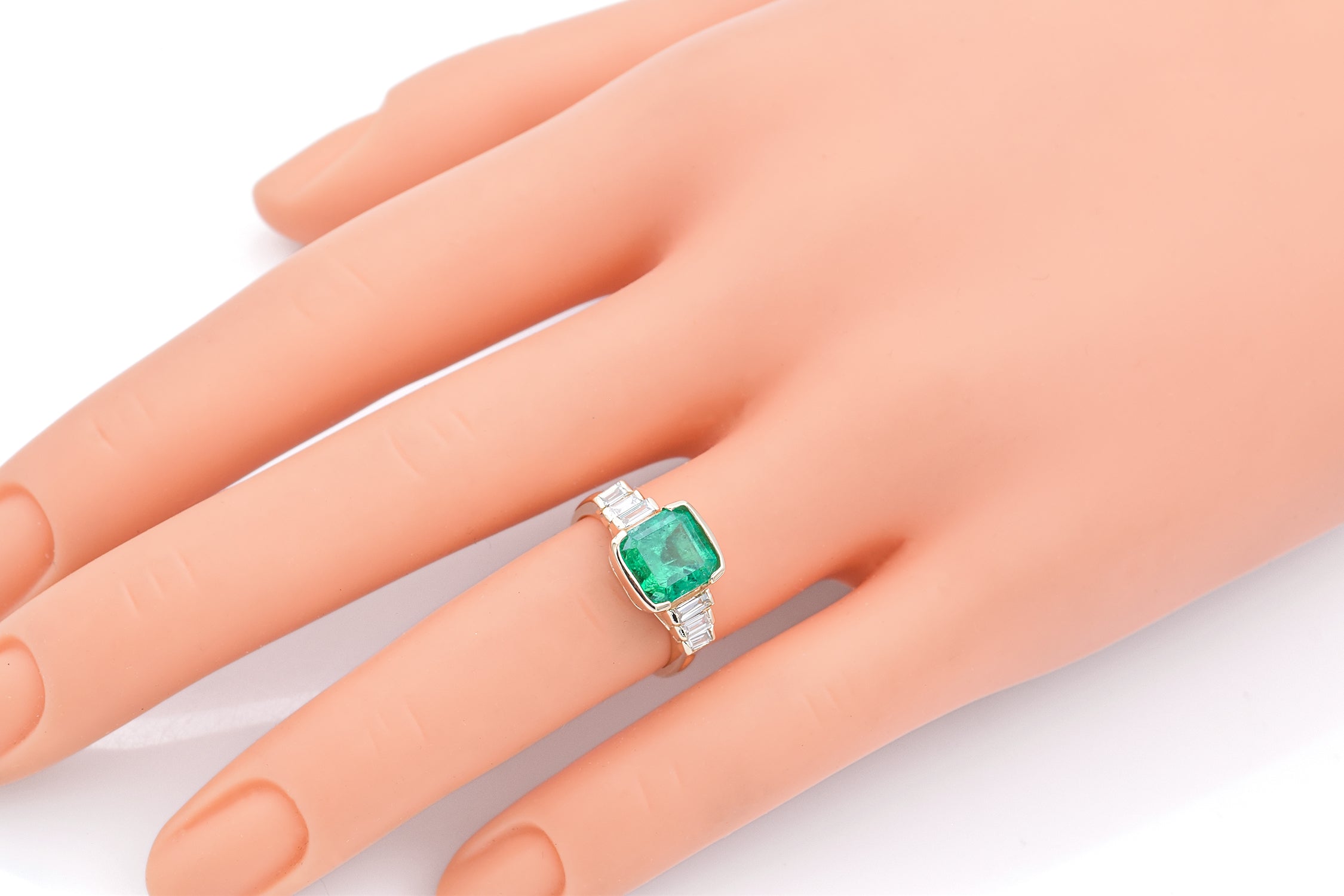 Estate 14K Yellow Gold Square 2.79Ct Emerald & 0.50TCW Diamond Ring Size 6