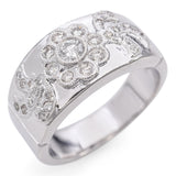 18K White Gold 0.24 TCW Diamond Floral Motif Wide Band Ring