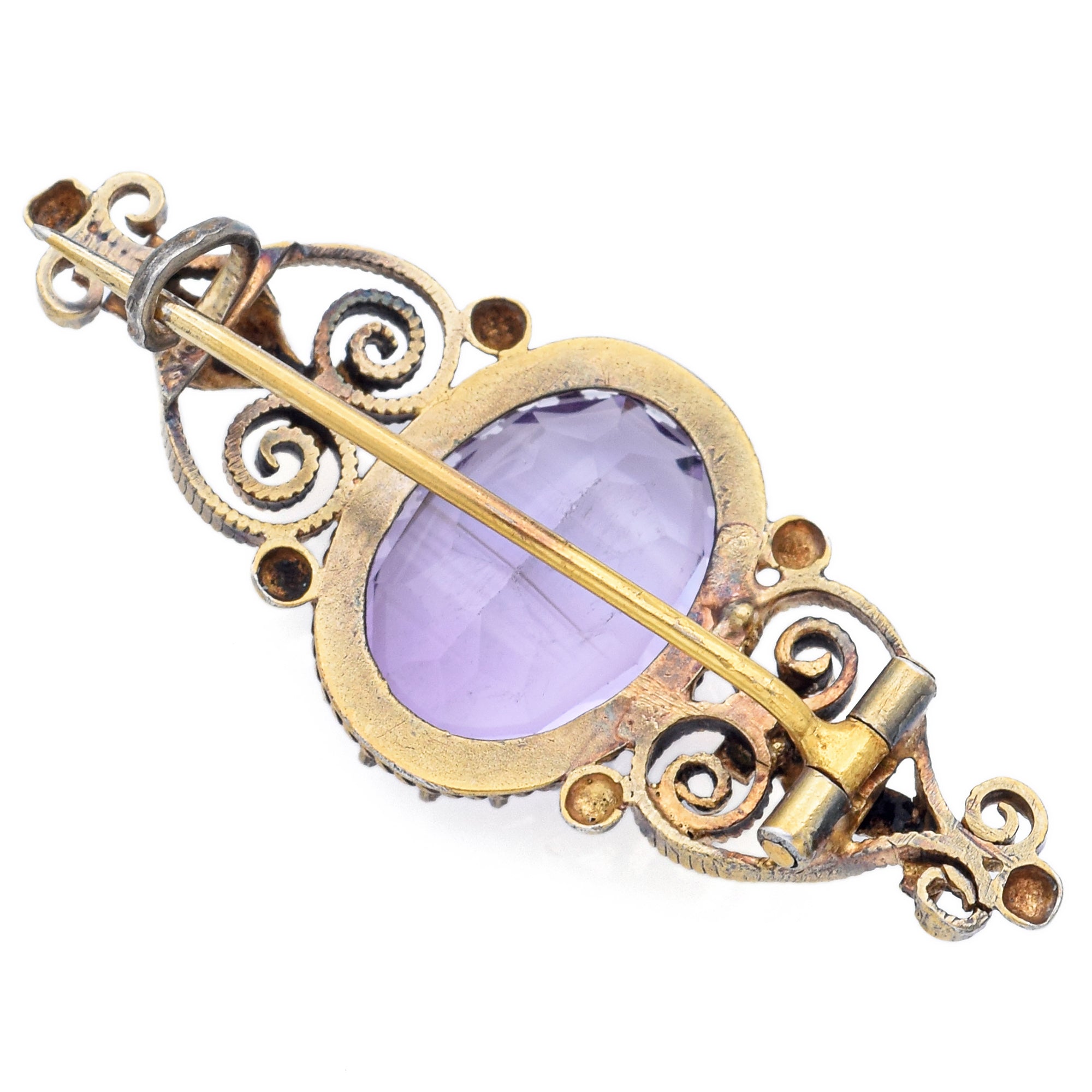 Antique 6.65 Ct Oval Amethyst Silver Bar Brooch Pin