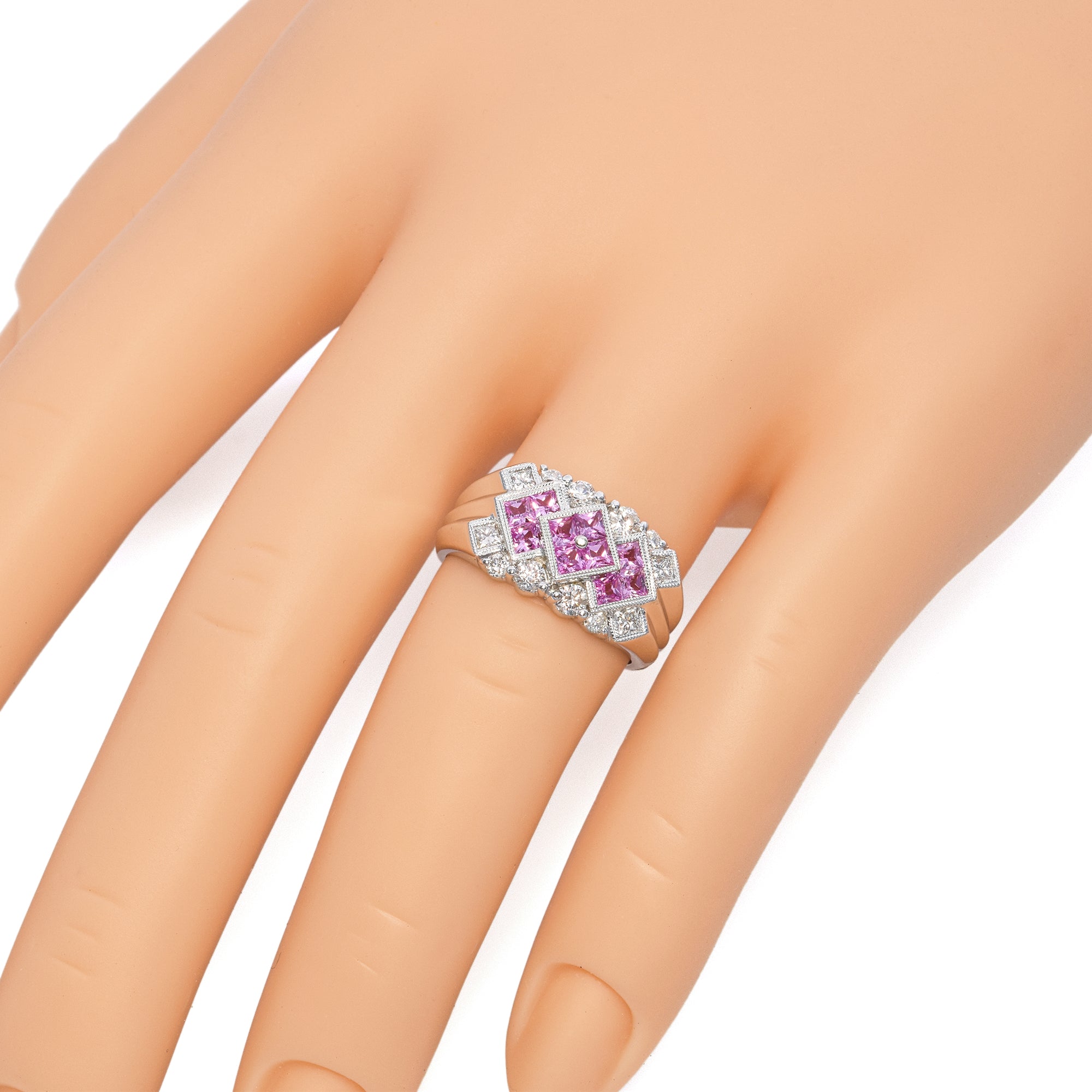 14K White Gold Pink Sapphire & Diamond Ring