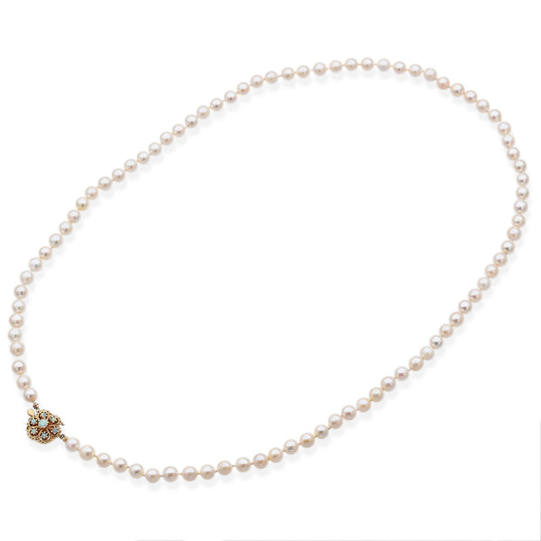 Vintage Opal Cultured Pearl 14K Yellow Gold Beaded Strand Necklace 13 Inches