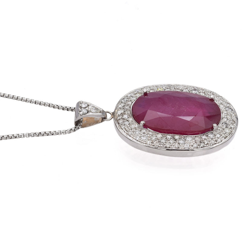 Estate White Gold 30.79 Ct. Ruby & 2.89 TCW Diamond Pendant Necklace