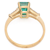 Vintage 14K Yellow Gold Emerald and Diamond Three-Stone Band Ring