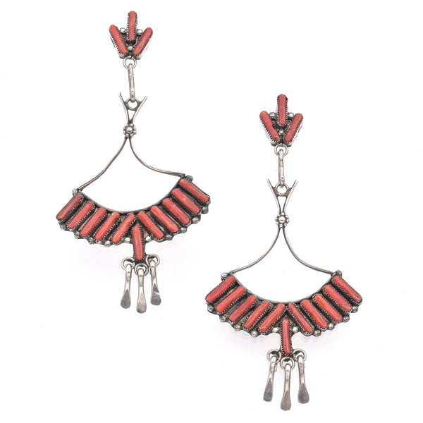 Andrea Pinto Zuni Sterling Silver Red Coral Needlepoint Earrings