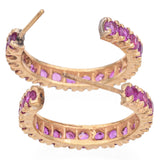 14K Gold 3.6 TCW Pink Sapphire Hoop Earrings