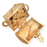 Vintage 9K Yellow Gold Treasure Chest Opens to Reveal Treasures Charm Pendant