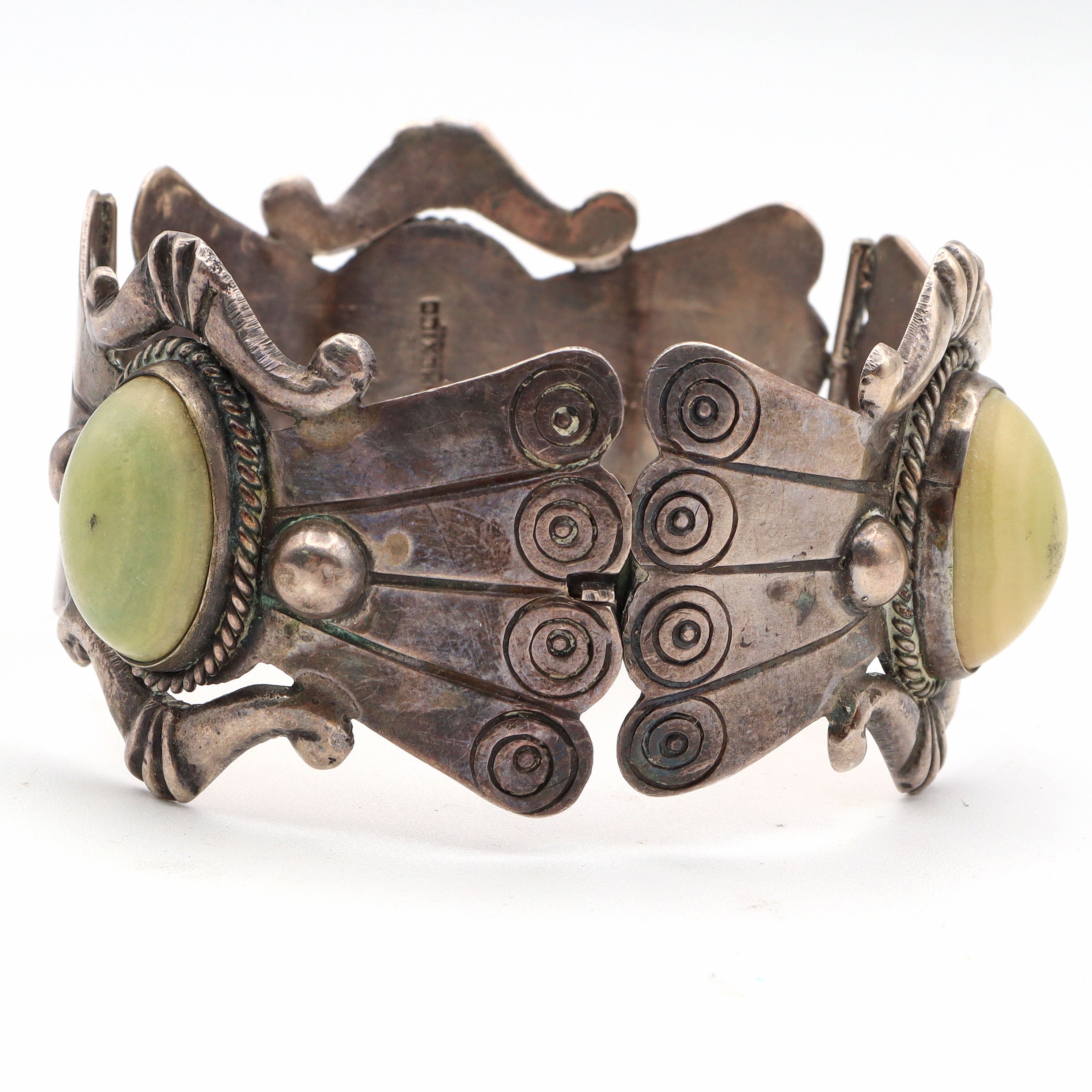 Rare Vintage William Spratling Taxco Mexico Green Calcite 925 Hinged Bracelet