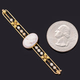 Antique Victorian 10K Gold Angel Skin Coral Cameo & Sea Pearl Bar Brooch Pin