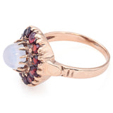 Vintage 14K Yellow Gold Moonstone & Garnet Round Cocktail Ring Size 8